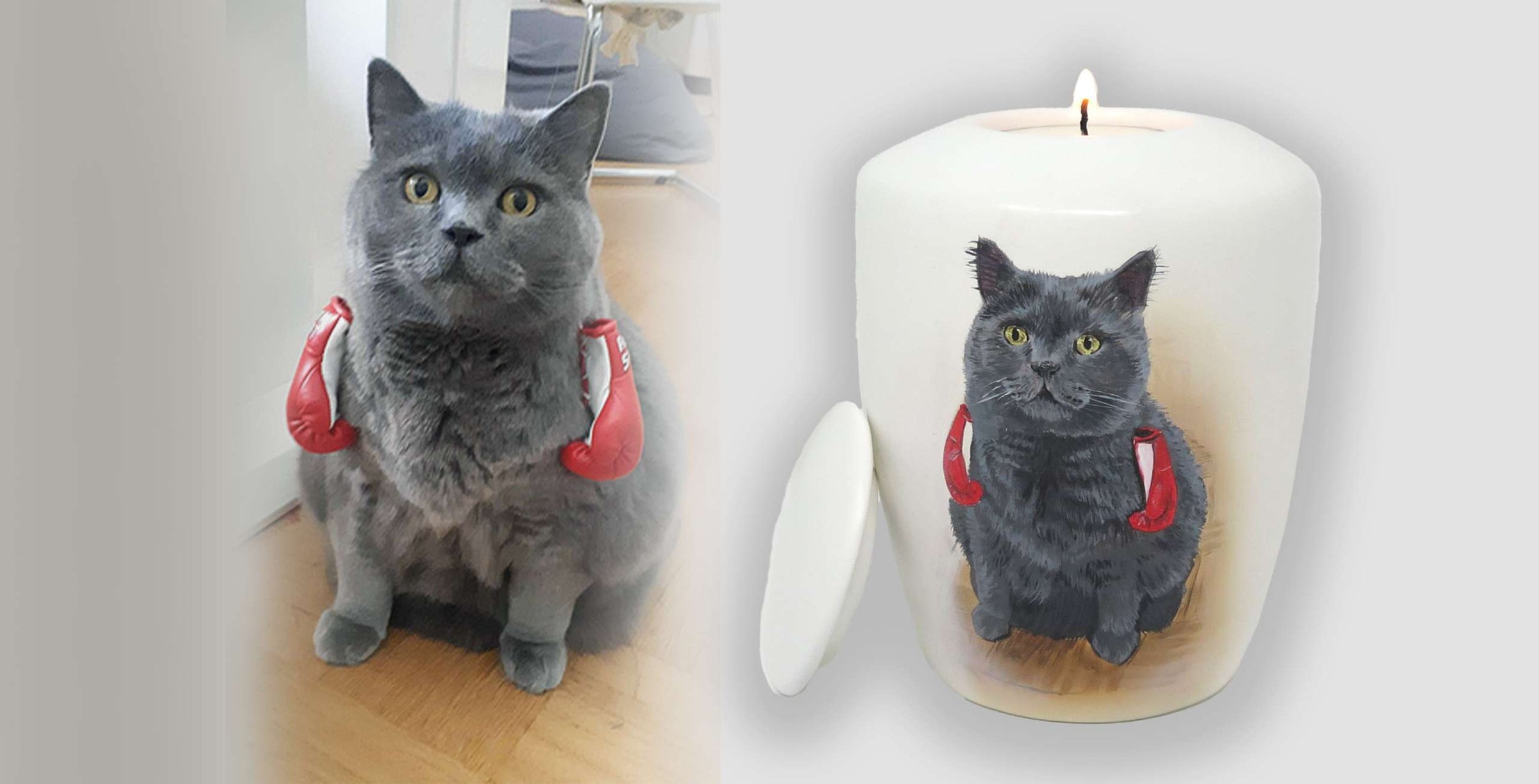 Tierurne mit Teelichteinsatz mit Portrait nach Fotovorlage