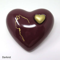 Katzenurne in Herzform Darkrot mit Katzensilhouette
