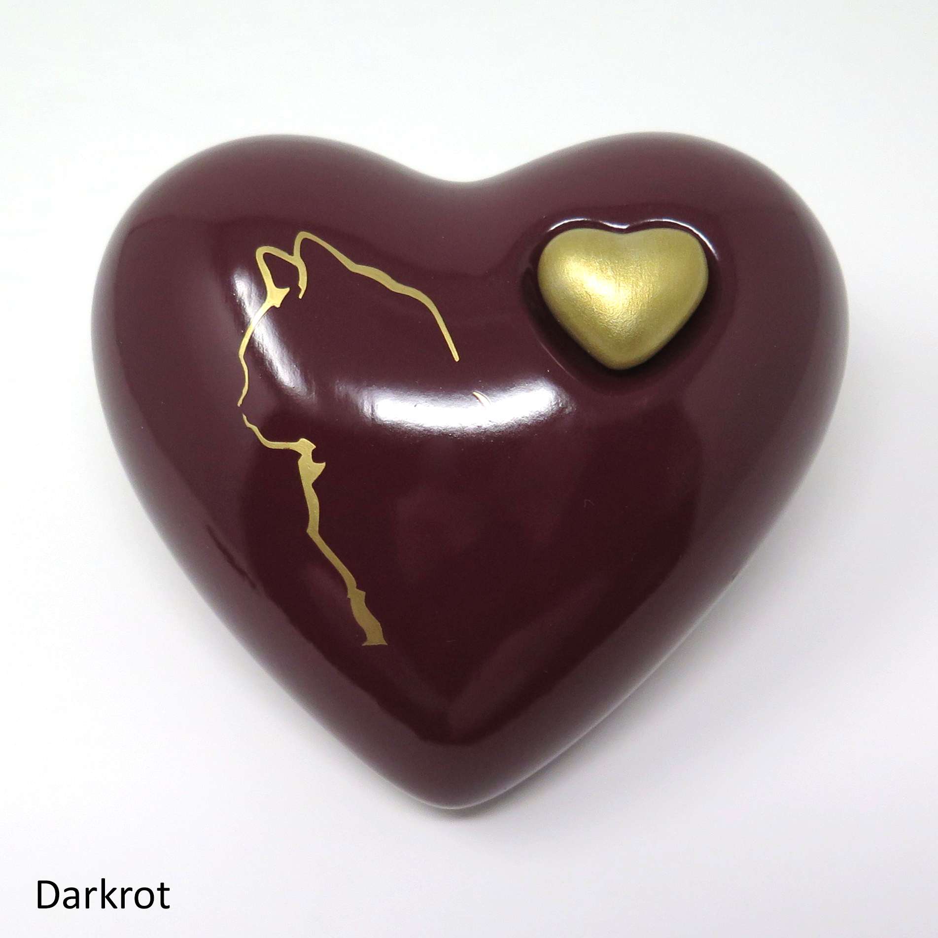 Katzenurne in Herzform Darkrot mit Katzensilhouette