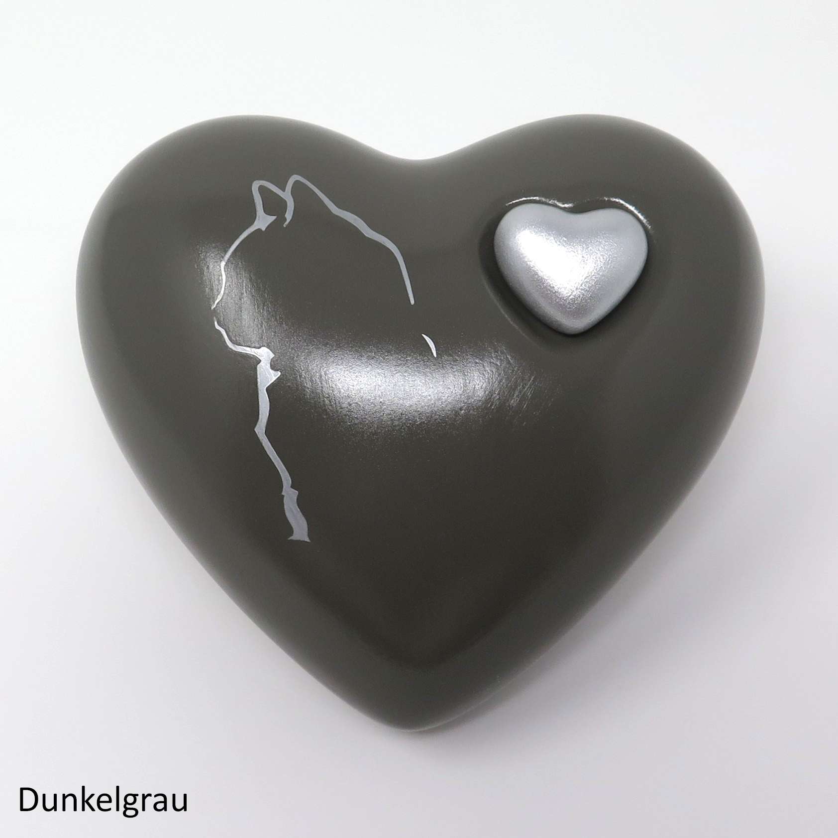 Katzenurne in Herzform mit Katzensilhouette Dunkelgrau