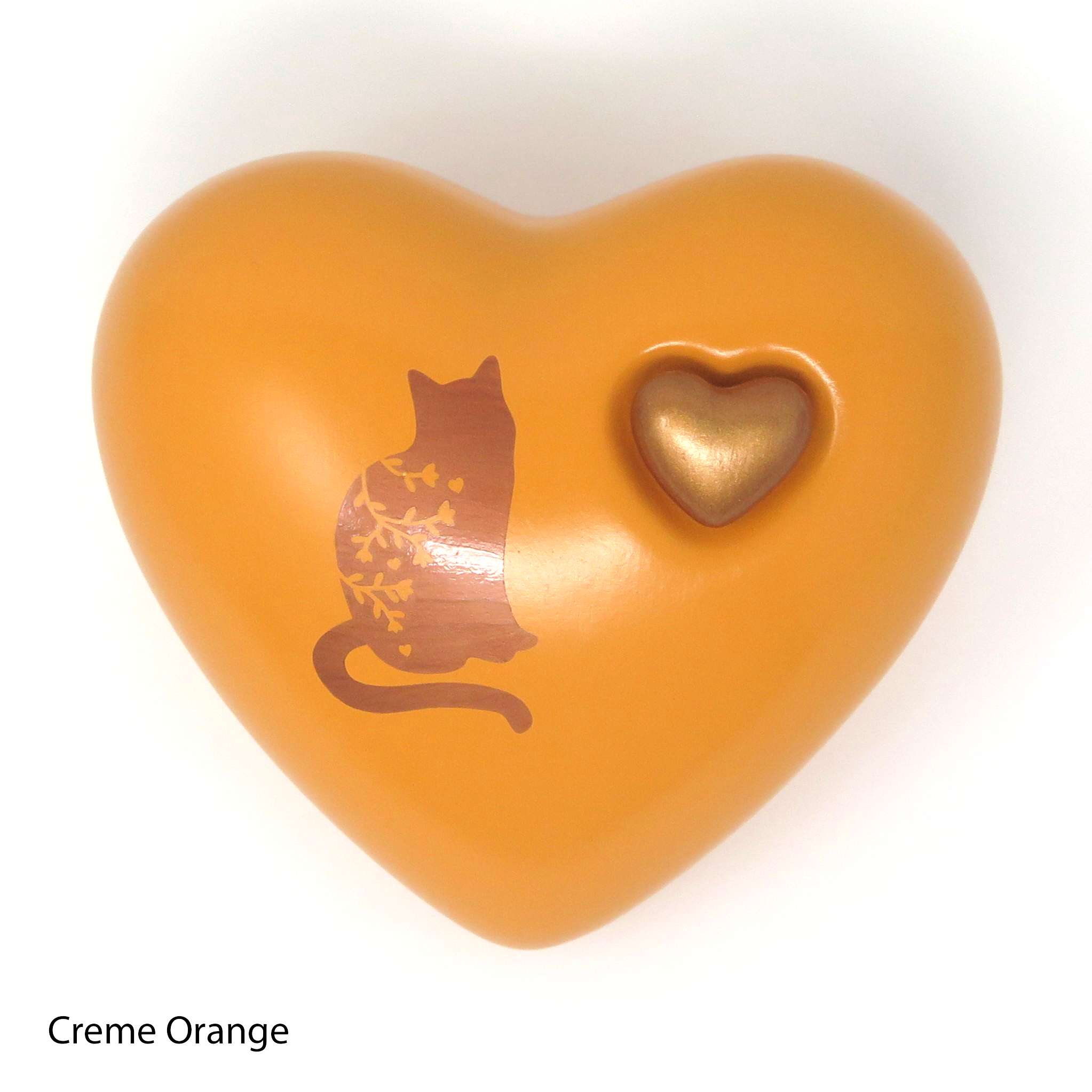 Katzenurne in Herzform mit aufgemalter Katze Creme-Orange