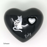 Katzenurne in Herzform mit aufgemalter Katze Schwarz