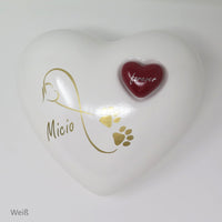 Tierurne in Herzform Weiß mit Endlose Liebe Symbol
