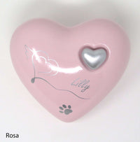 Tierurne in Herzform mit Herzzeichnung Rosa