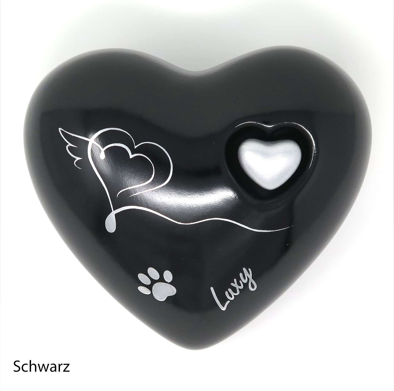 Tierurne in Herzform mit Herzzeichnung Schwarz