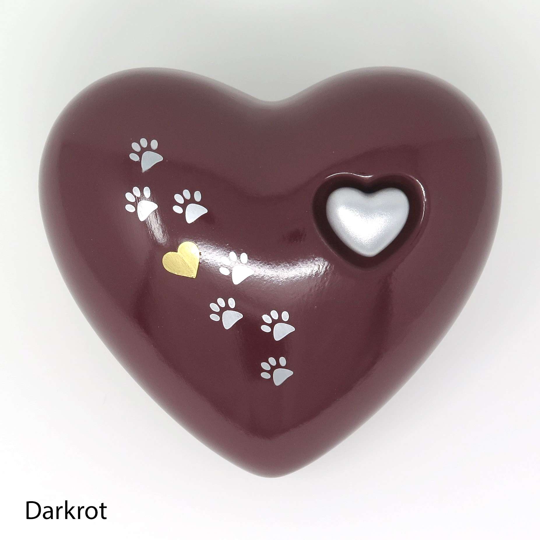 Tierurne in Herzform mit einer Pfötchenspur bemalt Darkrot