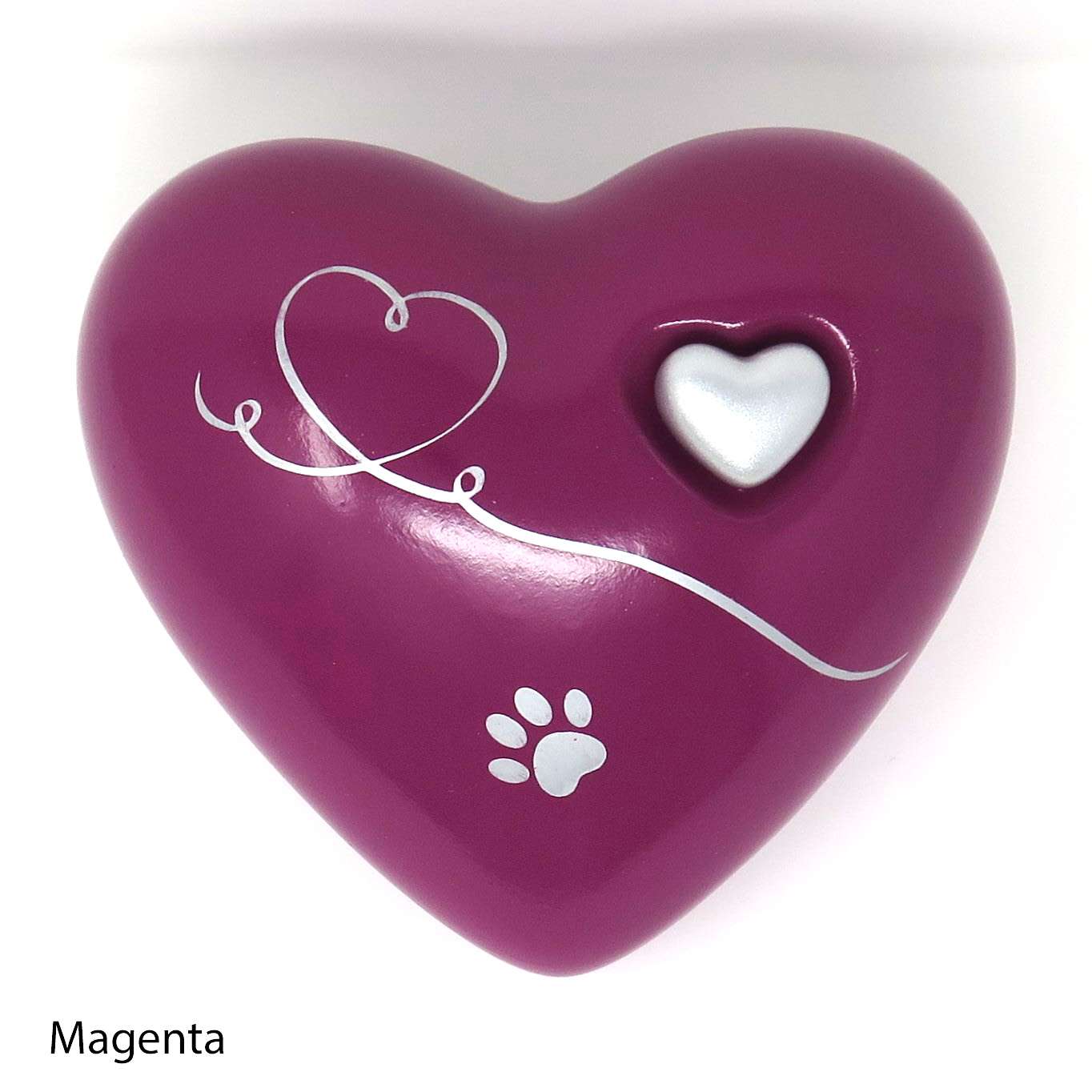 Tierurne in Herzform mit Herzzeichnung Magenta