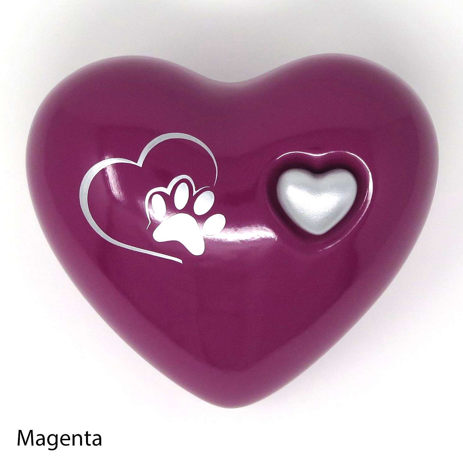 Tierurne in Herzform mit Pfote bemalt Magenta