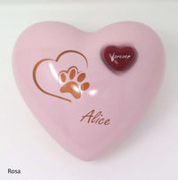 Tierurne in Herzform mit Pfote bemalt Rosa