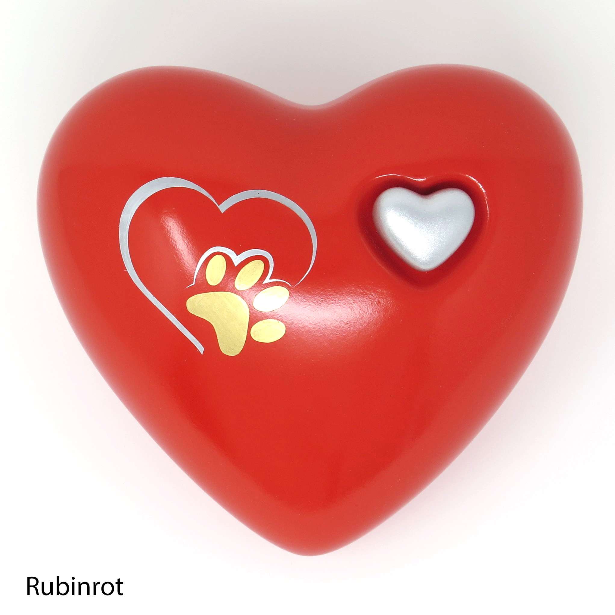 Tierurne in Herzform mit Pfote bemalt Rubinrot
