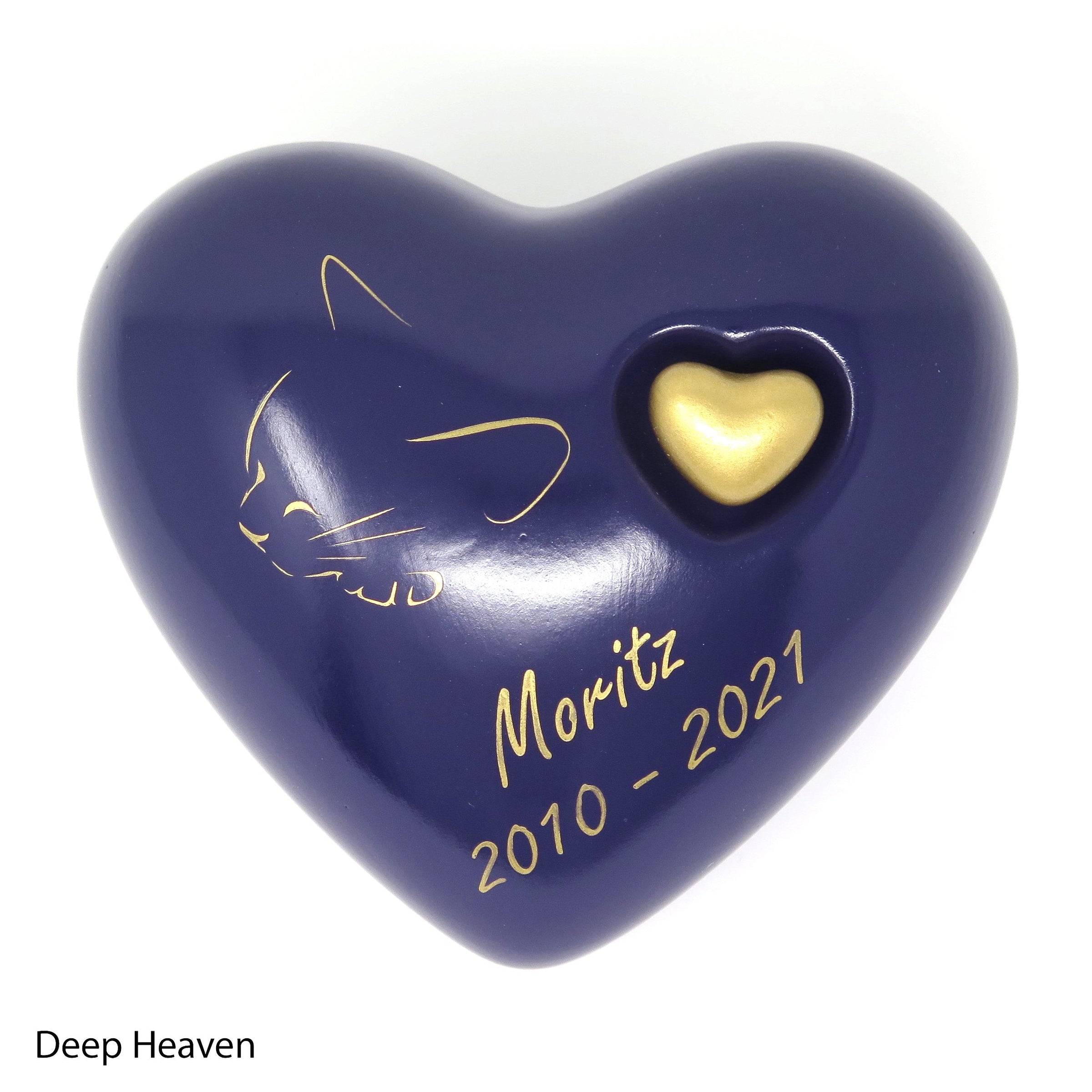 Katzenurne in Herzform mit aufgemalter Katze Deep Heaven