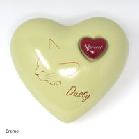 Katzenurne in Herzform mit aufgemalter Katze Creme