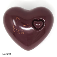 Katzenurne in Herzform mit aufgemalter Katze Darkrot