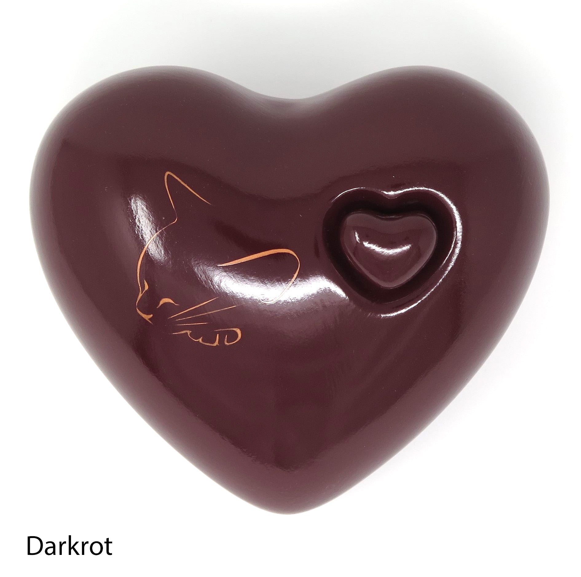 Katzenurne in Herzform mit aufgemalter Katze Darkrot