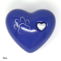 Tierurne in Herzform Blau mit Pfote