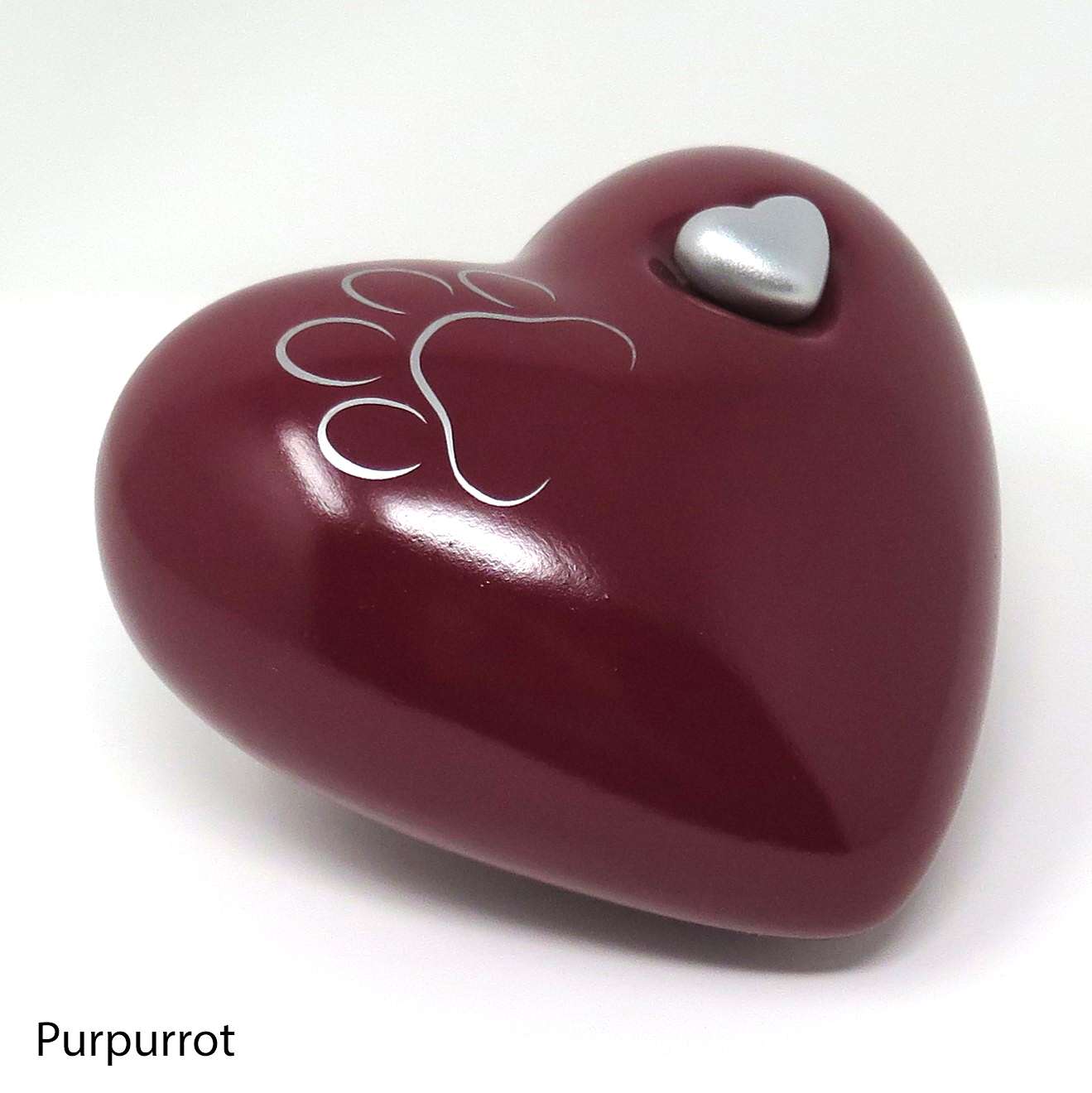 Tierurne in Herzform Purpurrot mit Pfote