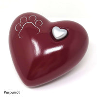Tierurne in Herzform Purpurrot mit Pfote
