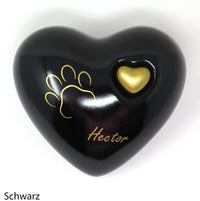 Tierurne in Herzform Schwarz mit Pfote