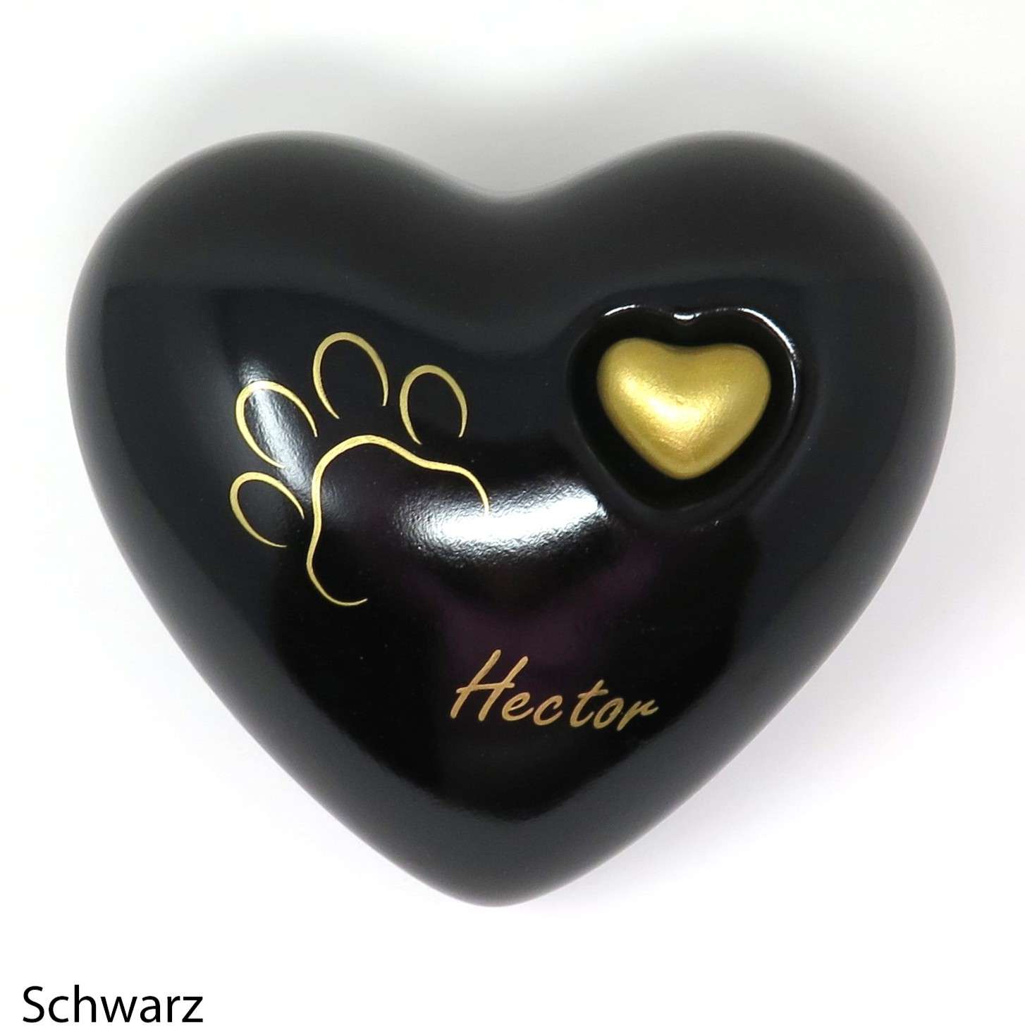 Tierurne in Herzform Schwarz mit Pfote