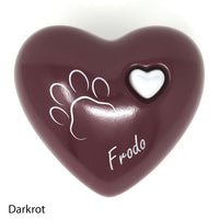 Tierurne in Herzform Darkrot mit Pfote