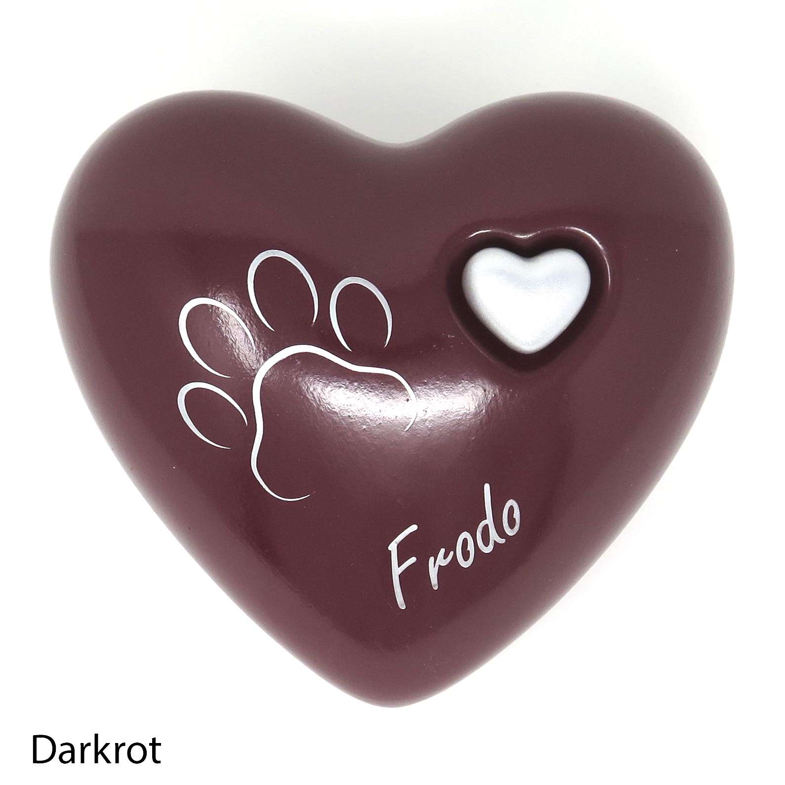 Tierurne in Herzform Darkrot mit Pfote