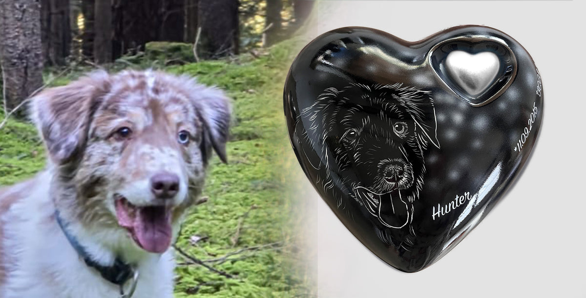 Hundeurne Lichterhund mit Ihrem Hund in Herzform