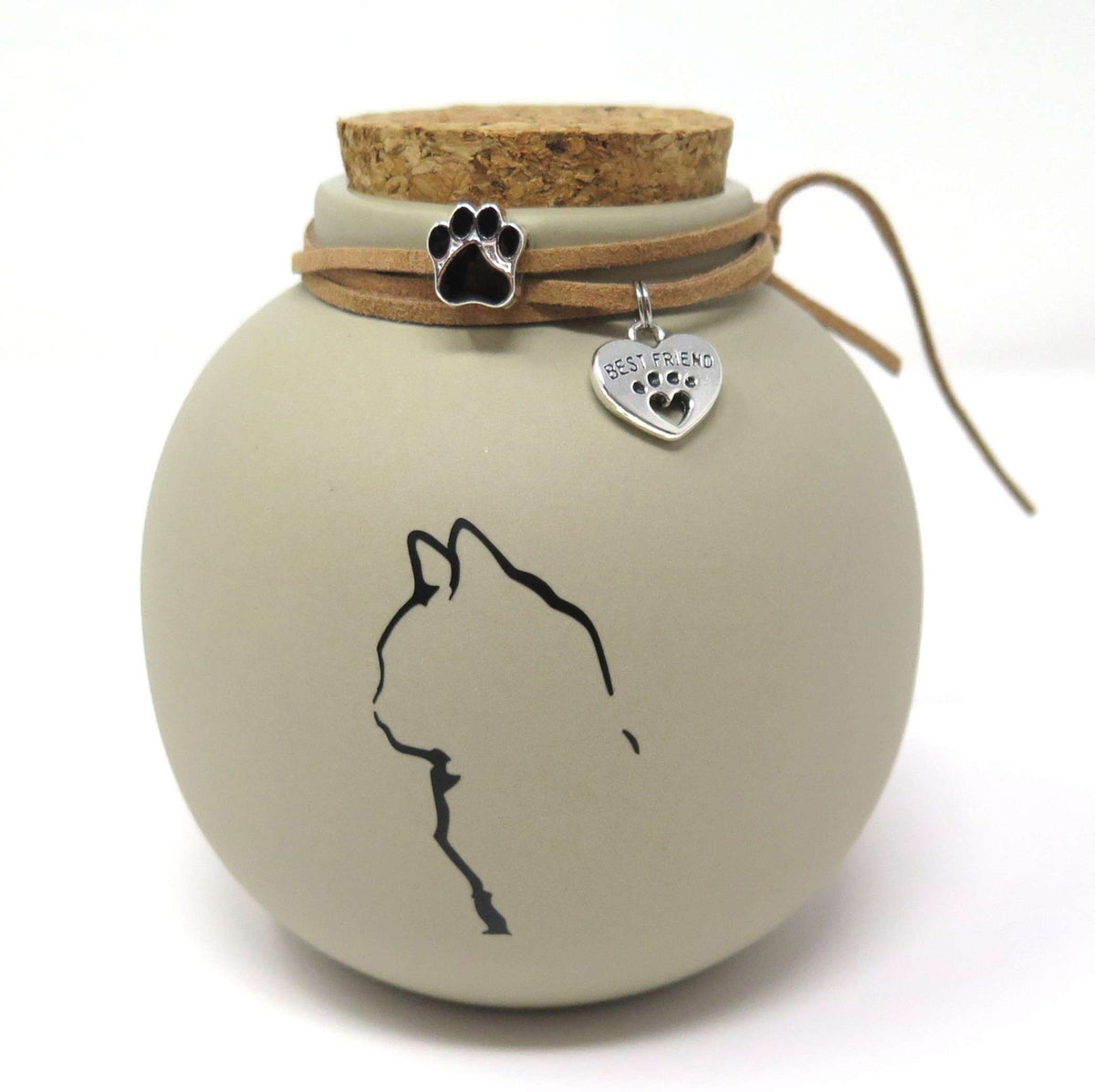 Katzenurne in Vasenform mit Anhängern und Katzensilhouette