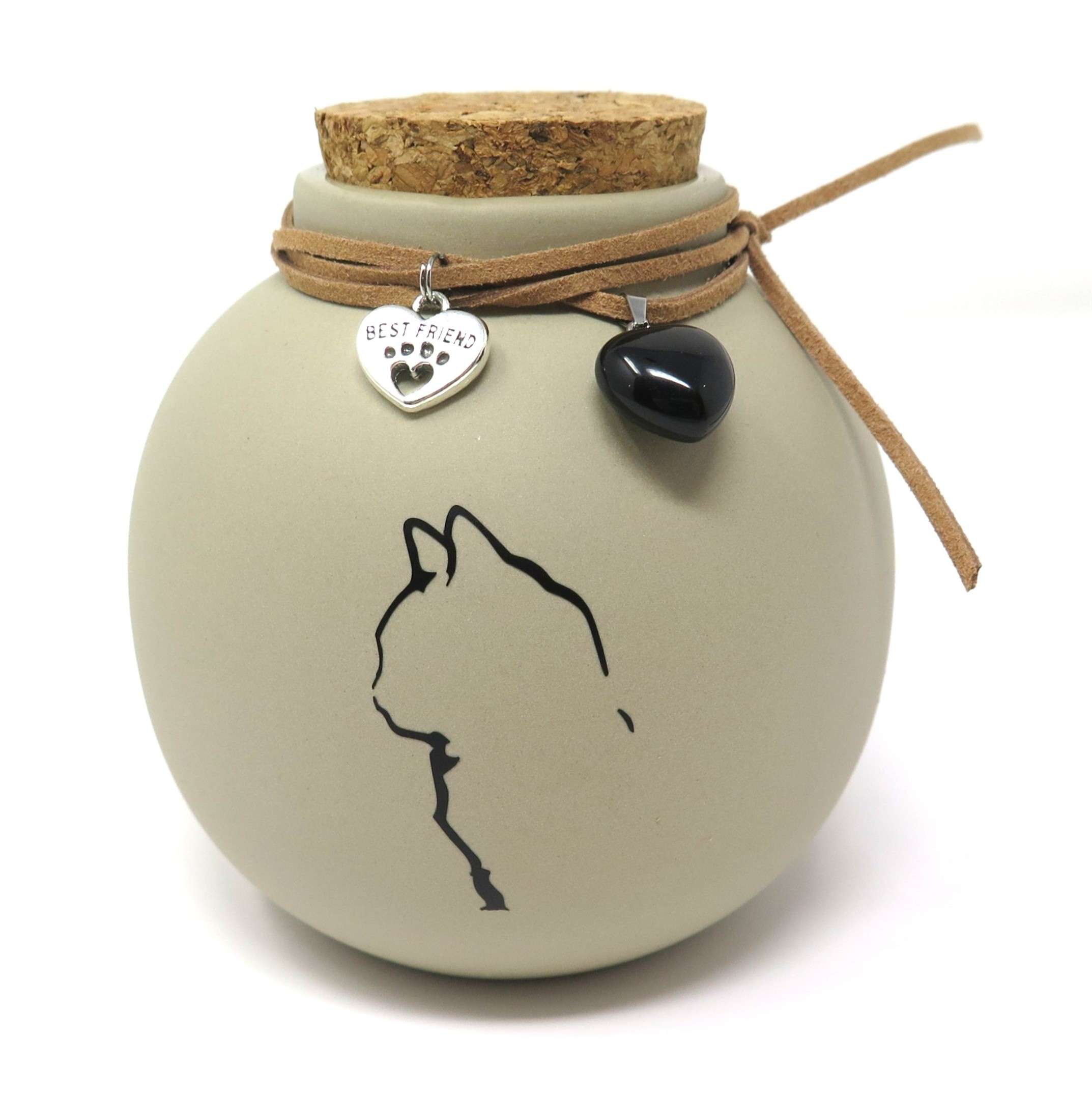 Katzenurne in Vasenform mit Anhängern und Katzensilhouette
