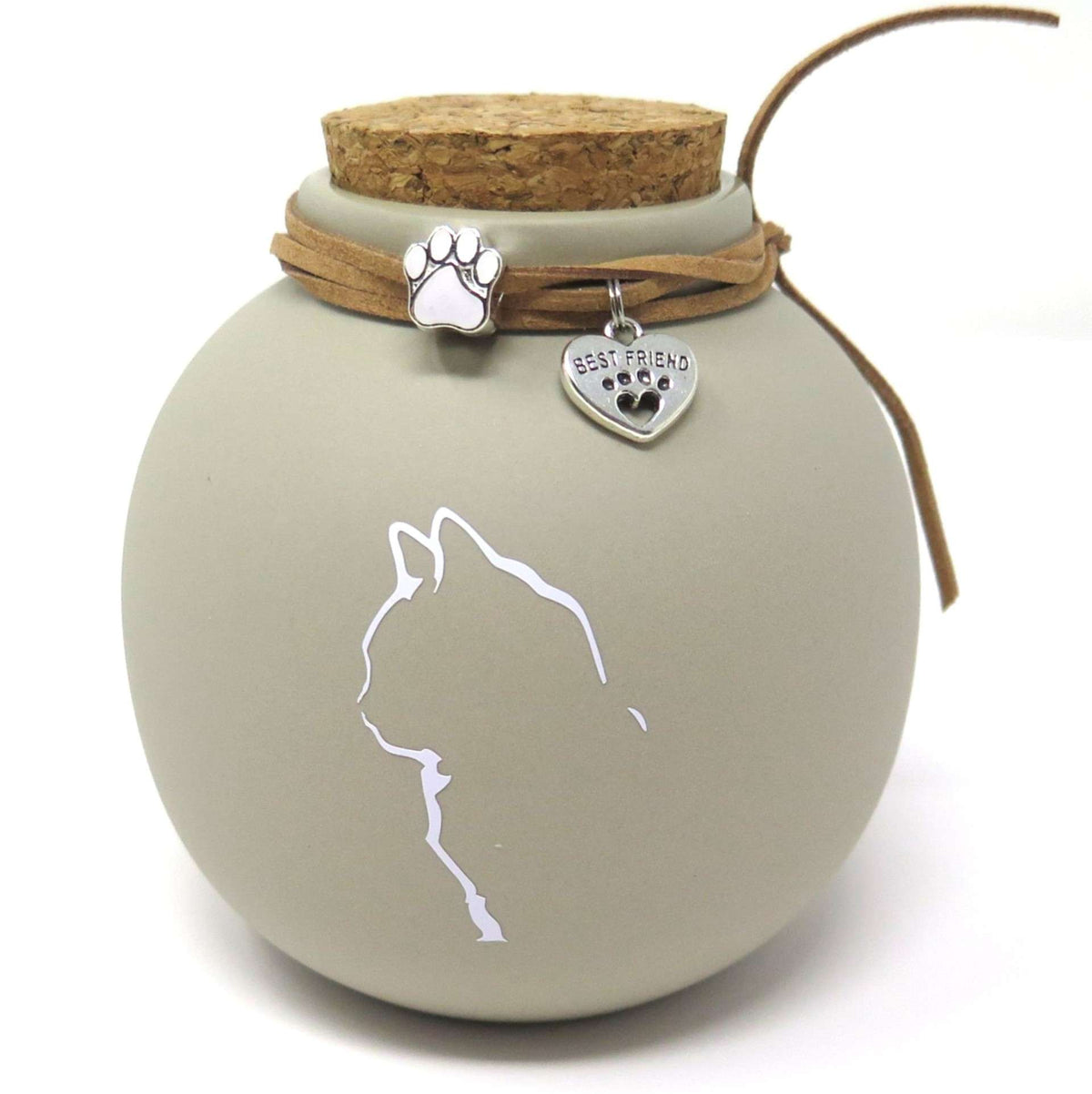 Katzenurne in Vasenform mit Anhängern und Katzensilhouette