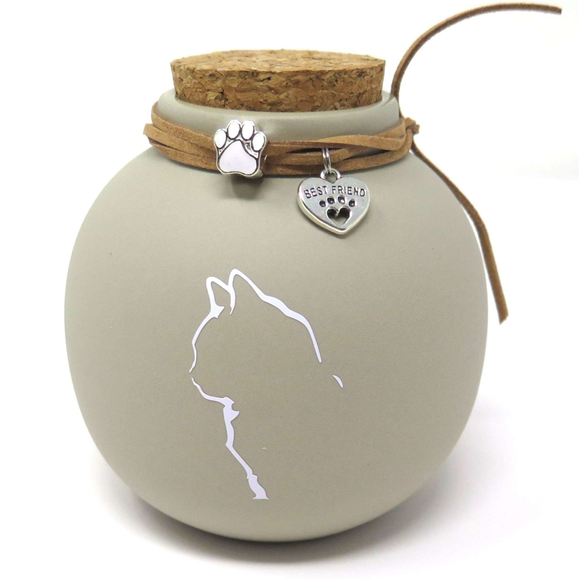 Katzenurne in Vasenform mit Anhängern und Katzensilhouette
