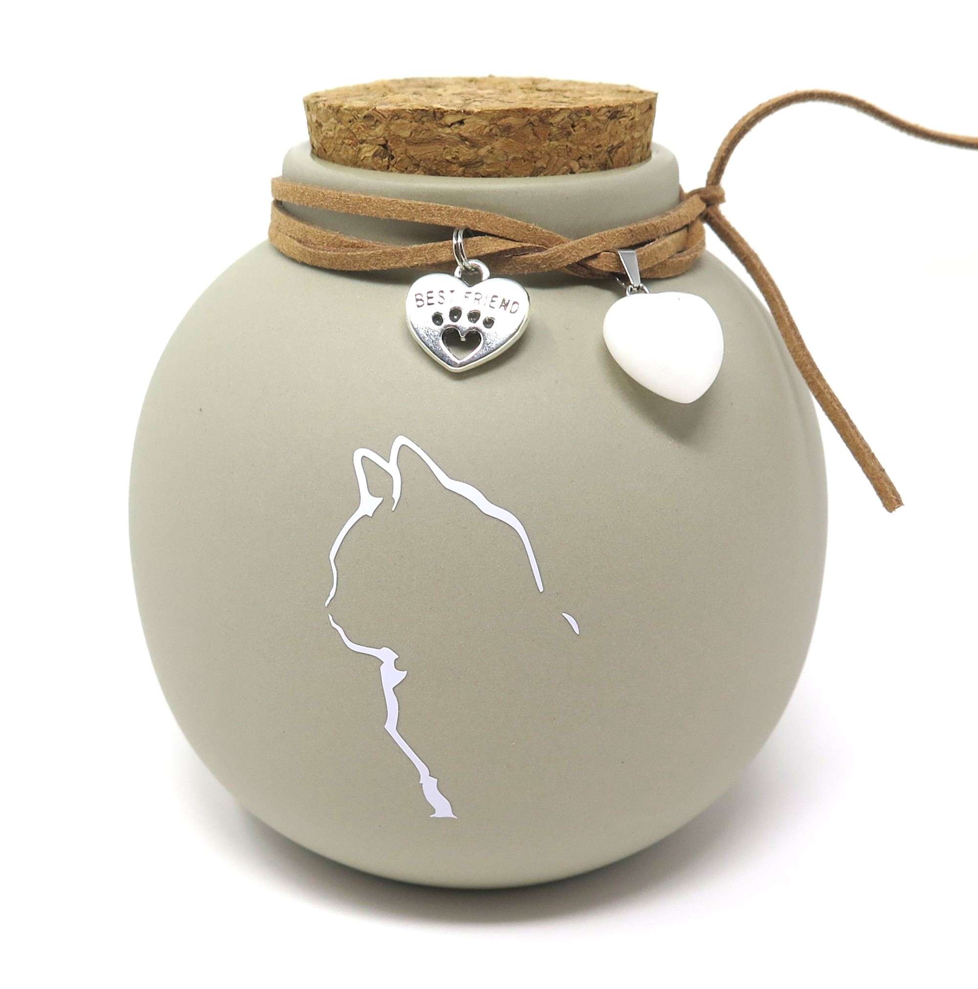 Katzenurne in Vasenform mit Anhängern und Katzensilhouette