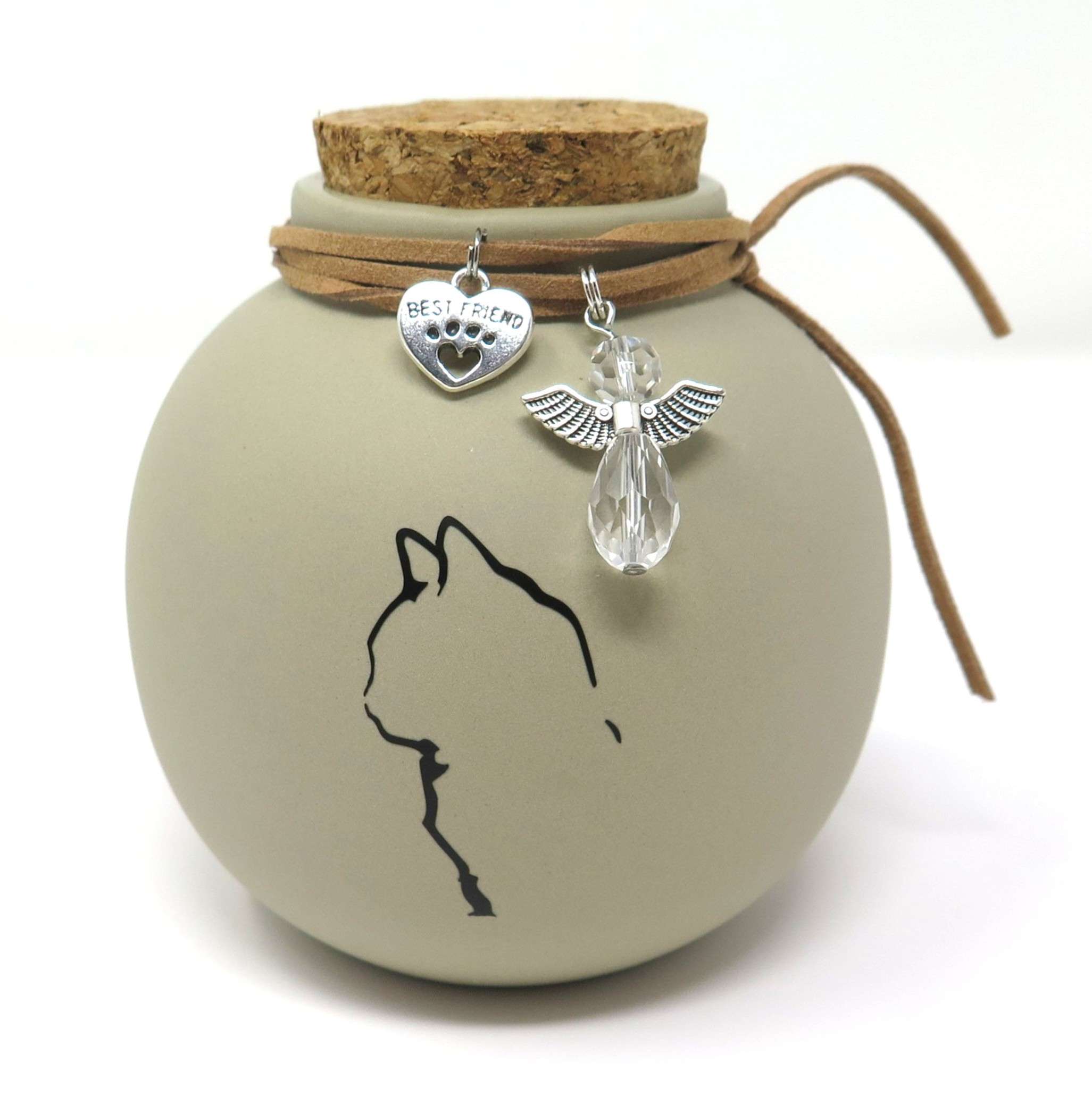 Katzenurne in Vasenform mit Anhängern und Katzensilhouette