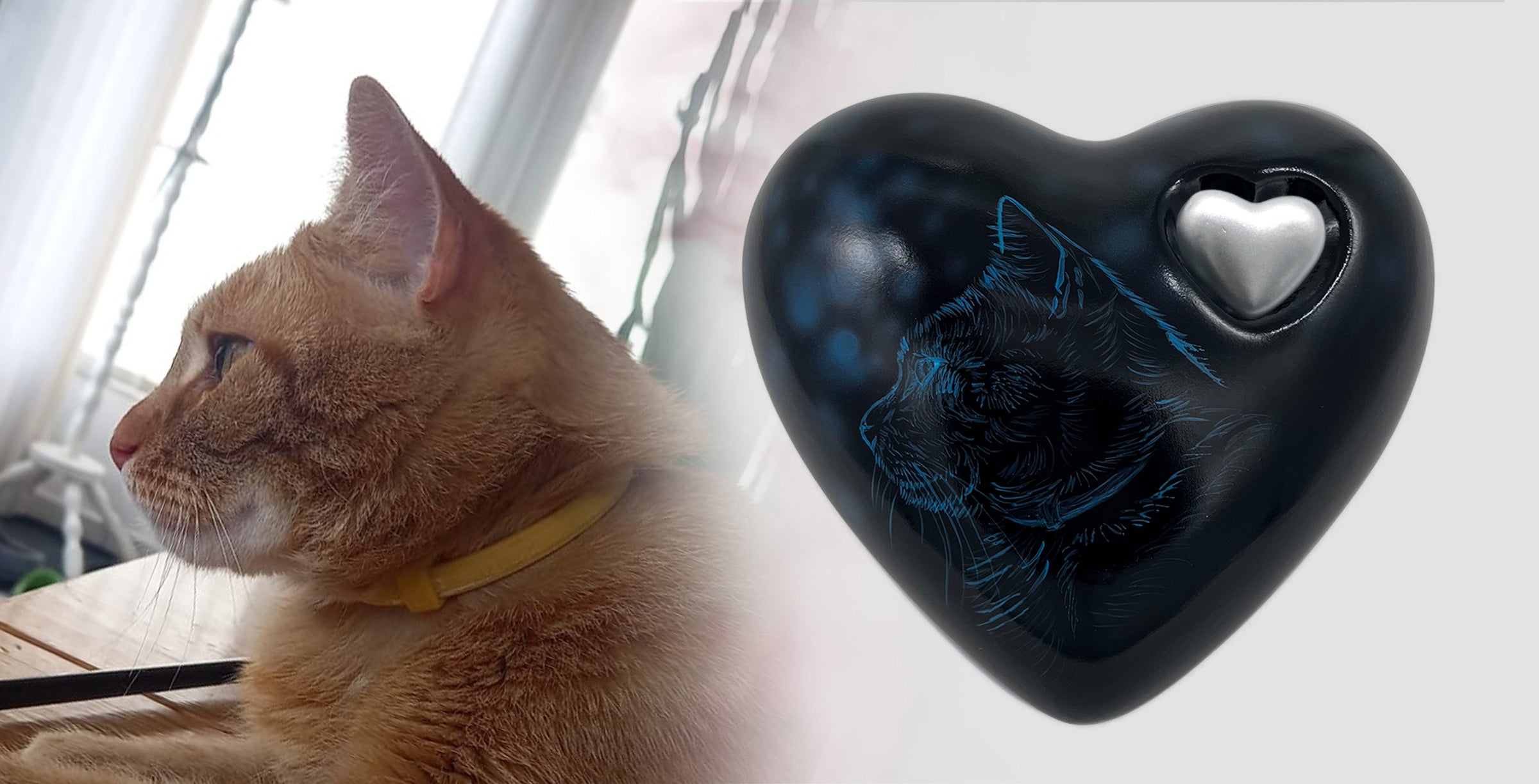 Herzurne mit katze nach Foto bemalt