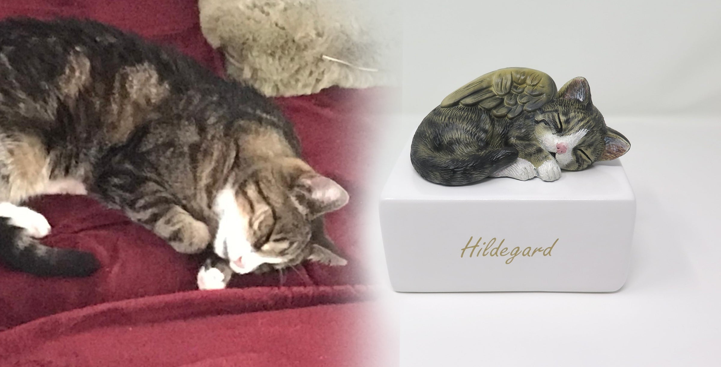3d Katze nach Foto bemalt auf weißer Urne