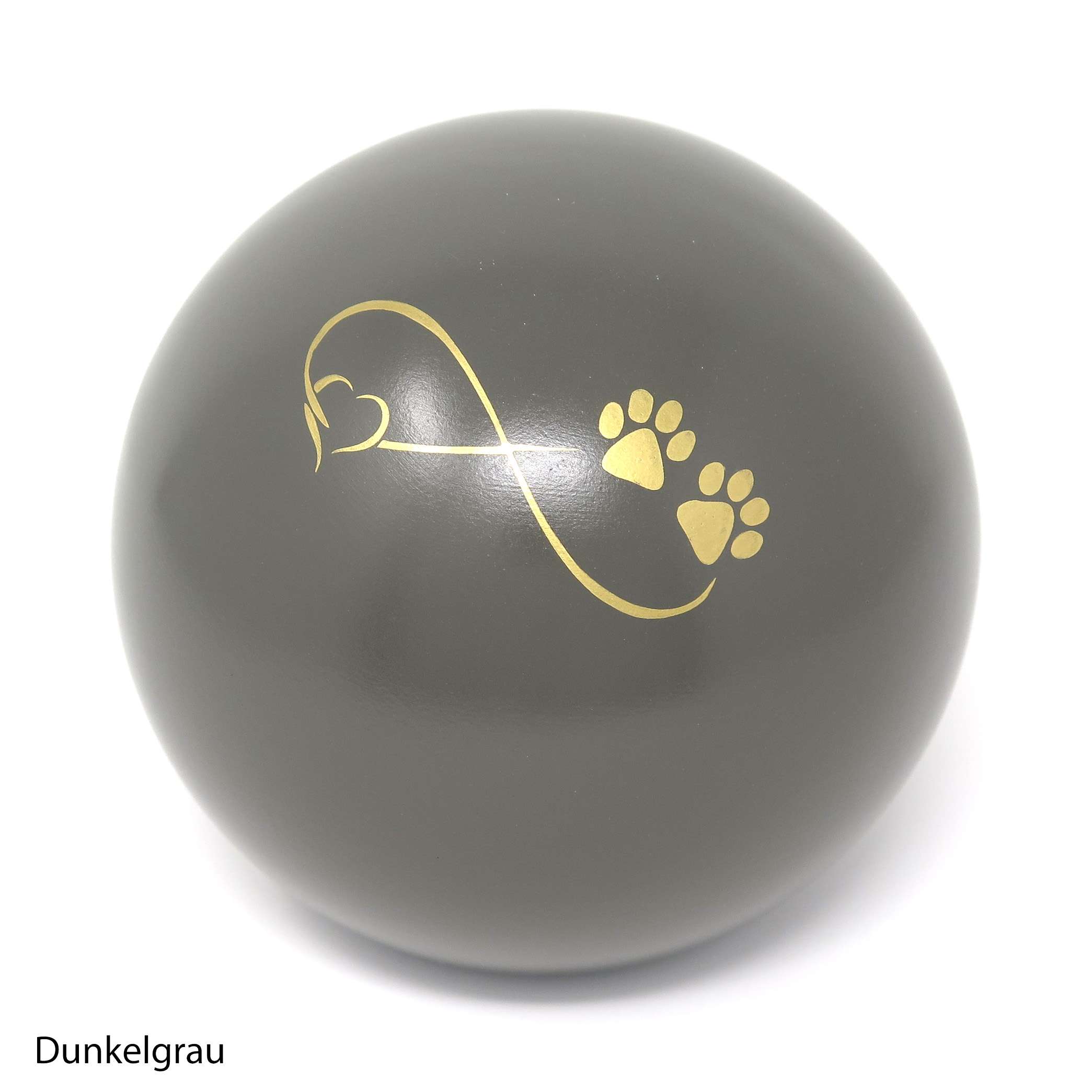 Tierurne in Kugelform mit einem Endlose Liebe Symbol bemalt Dunkelgrau