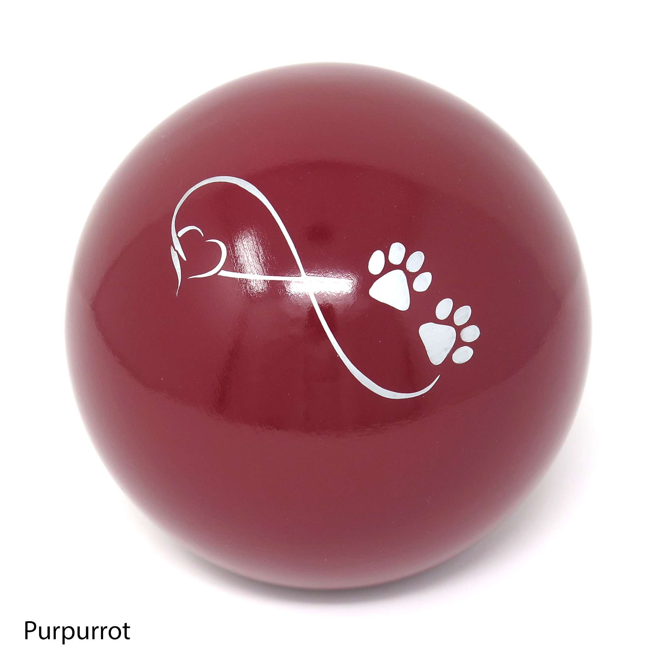 Tierurne in Kugelform mit einem Endlose Liebe Symbol bemalt Purpurrot