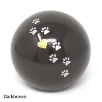 Tierurne in Kugelform mit einer Pfötchenspur und einem kleinen Herzchen bemalt Darkbrown