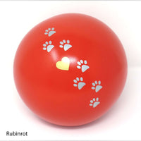 Tierurne in Kugelform mit einer Pfötchenspur und einem kleinen Herzchen bemalt Rubinrot