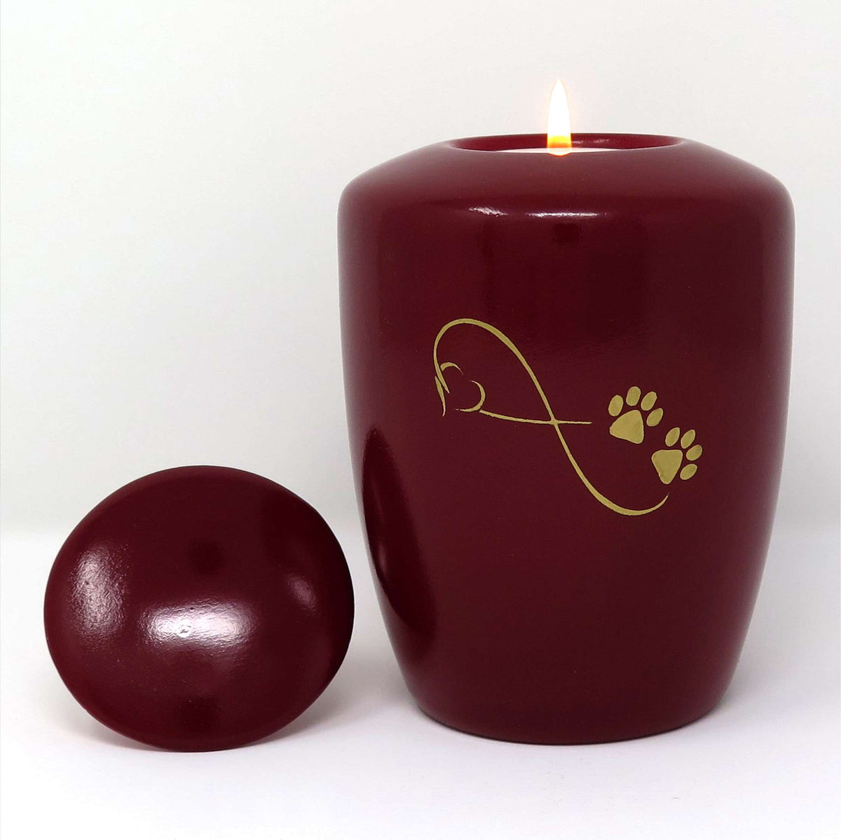 Tierurne mit Teelichteinsatz Purpurrot mit Endlose Liebe Symbol