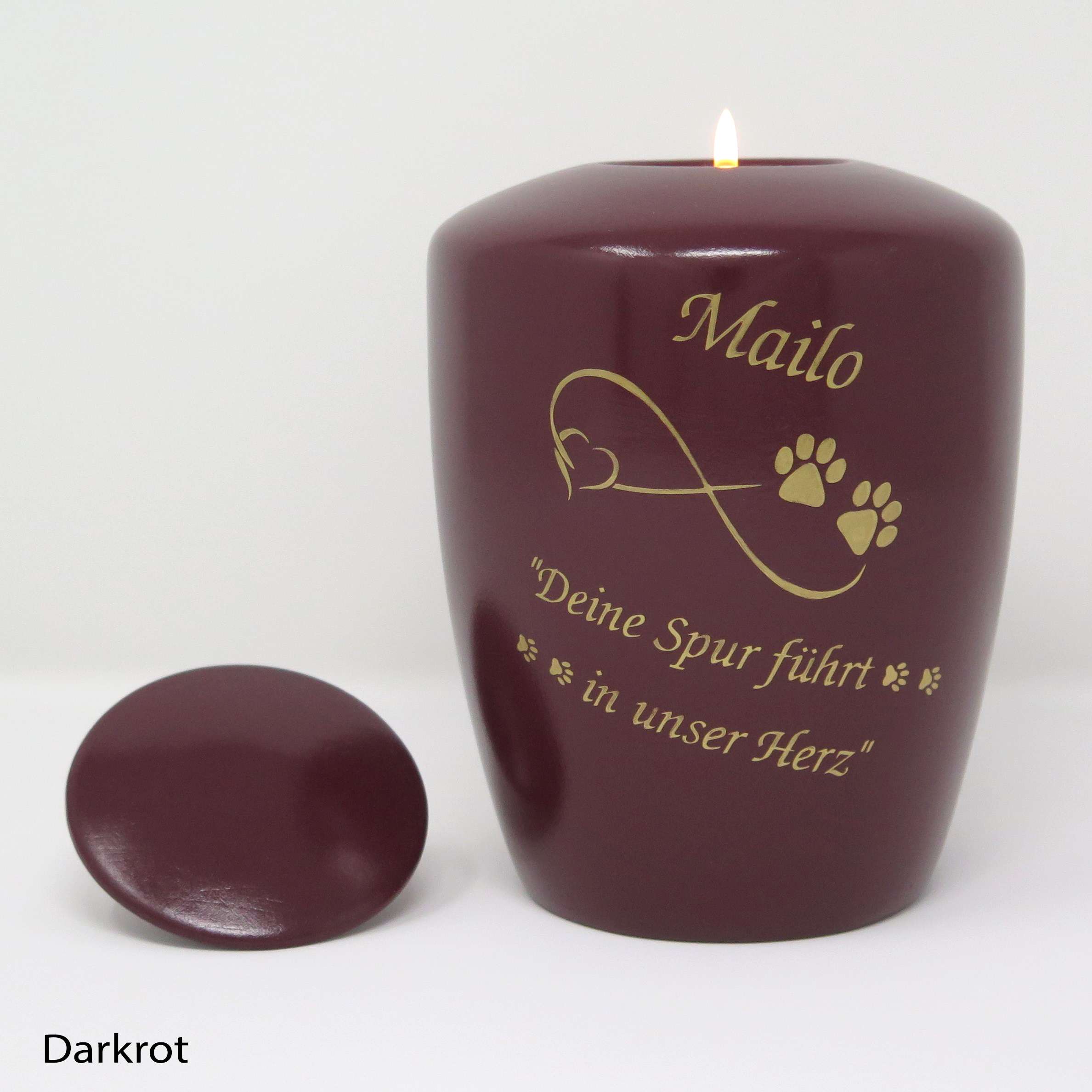 Tierurne mit Teelichteinsatz Darkrot mit Endlose Liebe Symbol