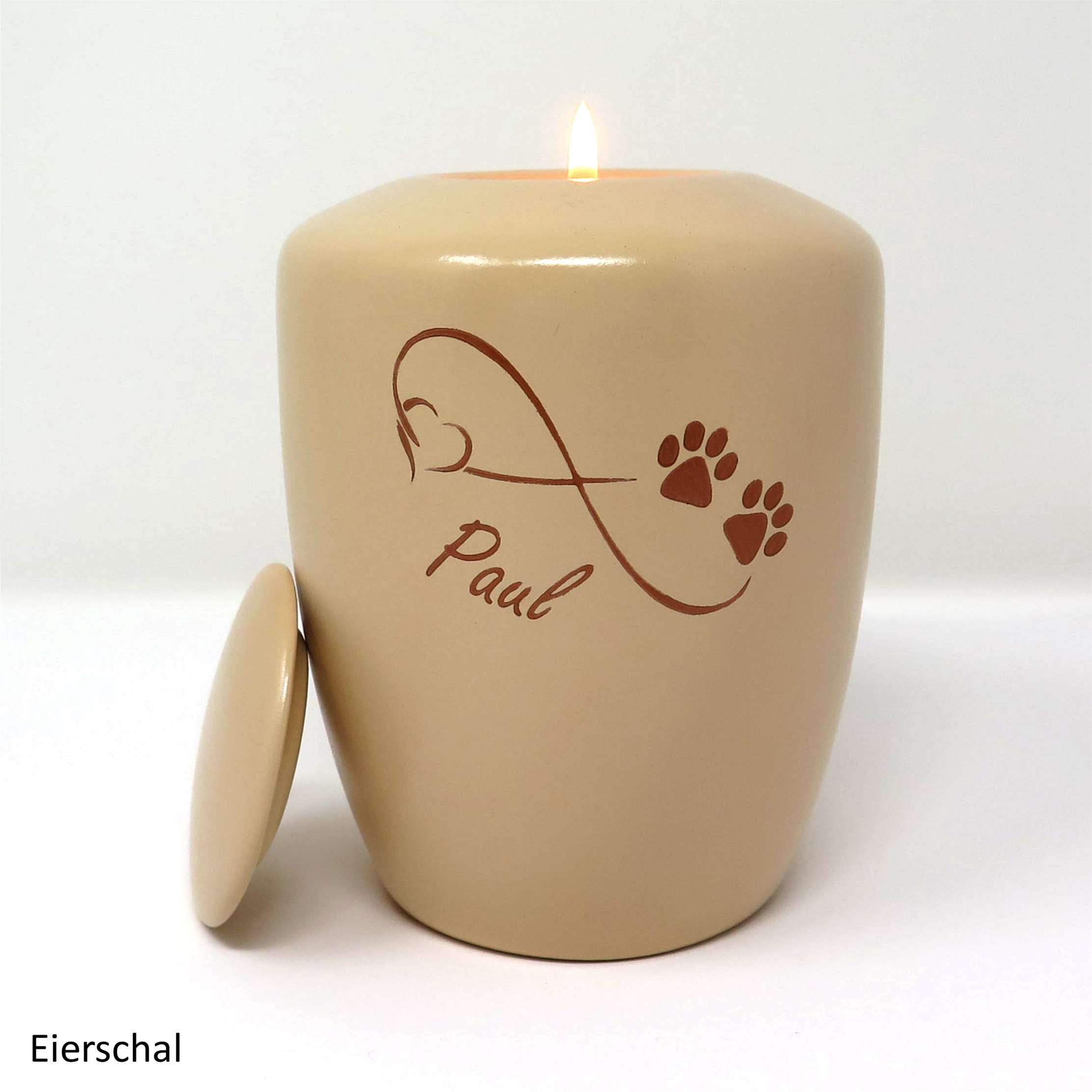 Tierurne mit Teelichteinsatz Eierschal mit Endlose Liebe Symbol