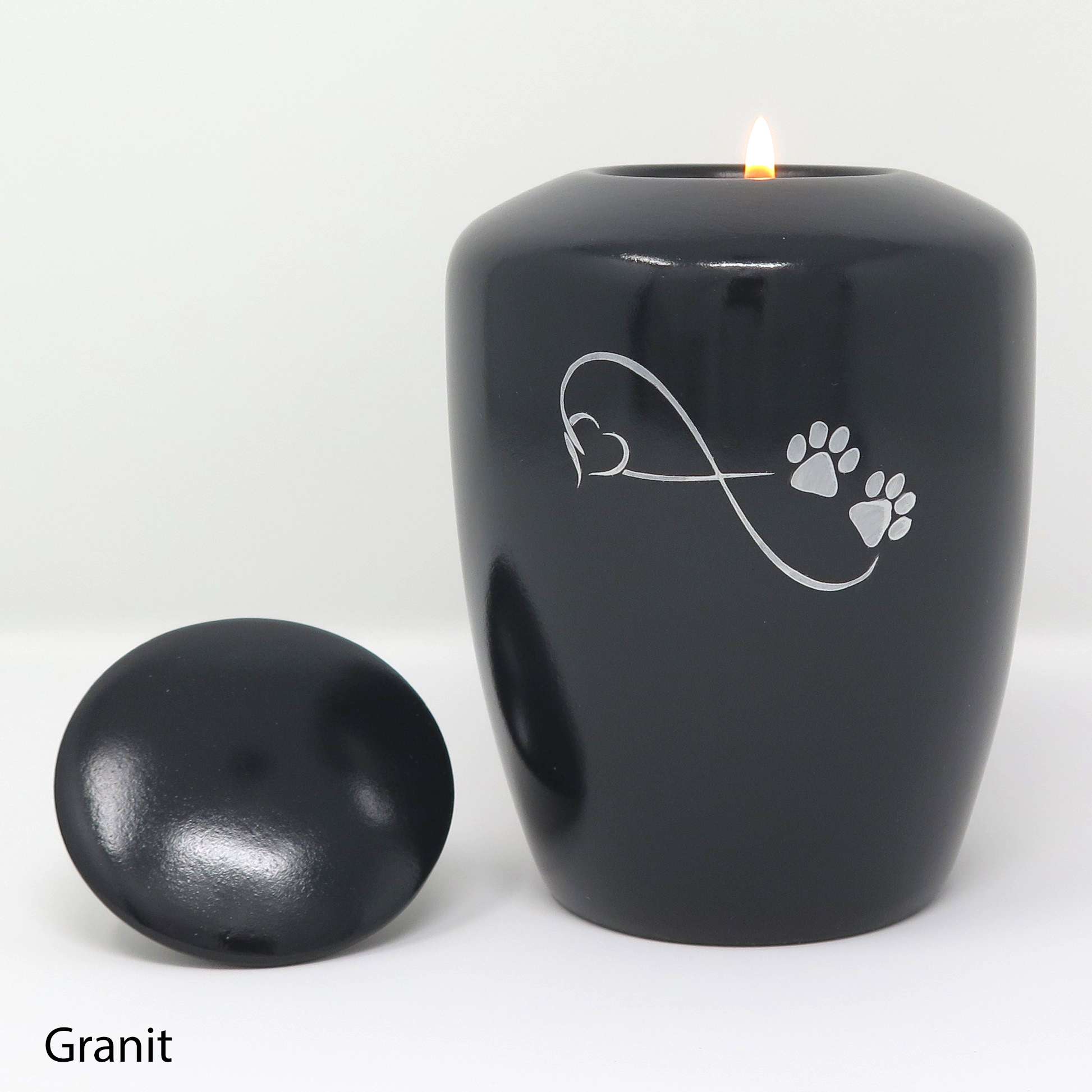 Tierurne mit Teelichteinsatz Granit mit Endlose Liebe Symbol