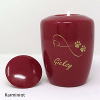 Tierurne mit Teelichteinsatz Karminrot mit Endlose Liebe Symbol