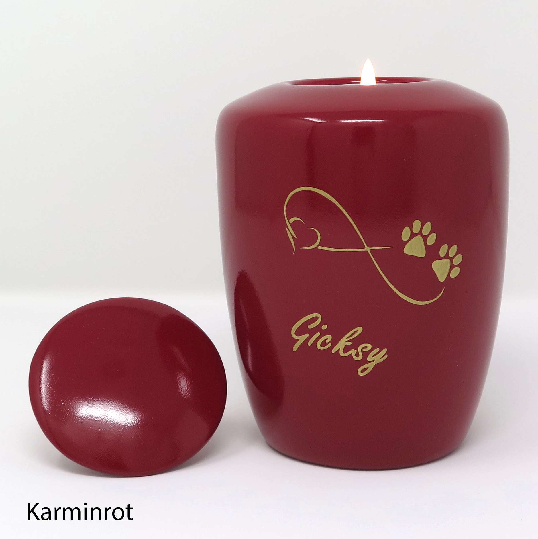 Tierurne mit Teelichteinsatz Karminrot mit Endlose Liebe Symbol