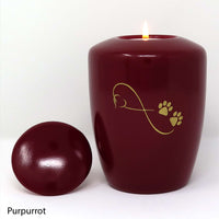 Tierurne mit Teelichteinsatz Purpurrot mit Endlose Liebe Symbol