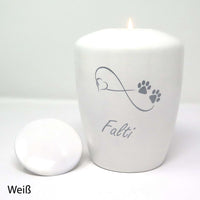 Tierurne mit Teelichteinsatz Weiß mit Endlose Liebe Symbol