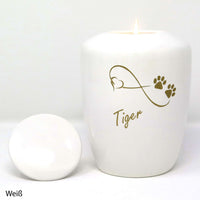 Tierurne mit Teelichteinsatz Weiß mit Endlose Liebe Symbol