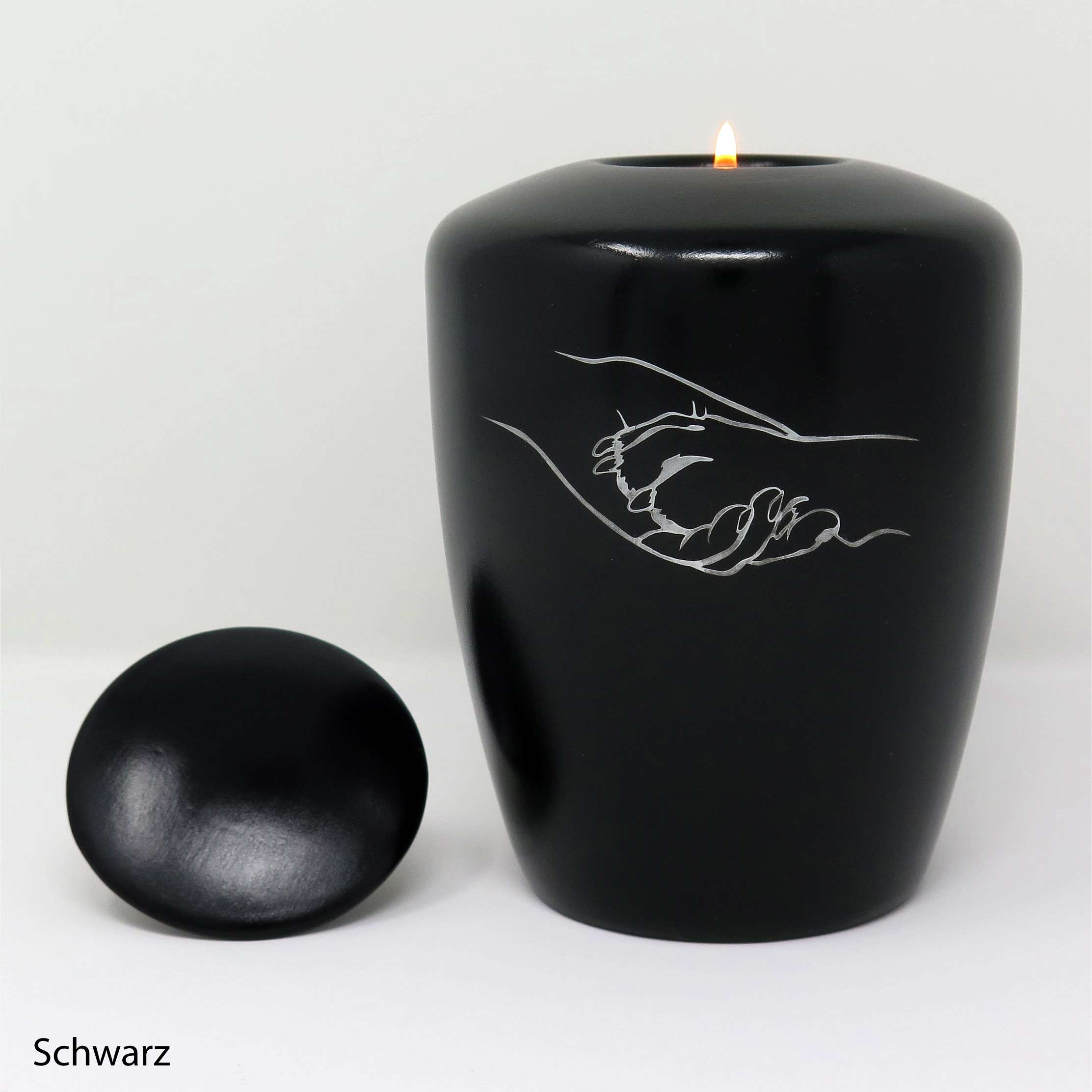 Hundeurne mit Teelichteinsatz mit Hand und Pfote Zeichnung Schwarz