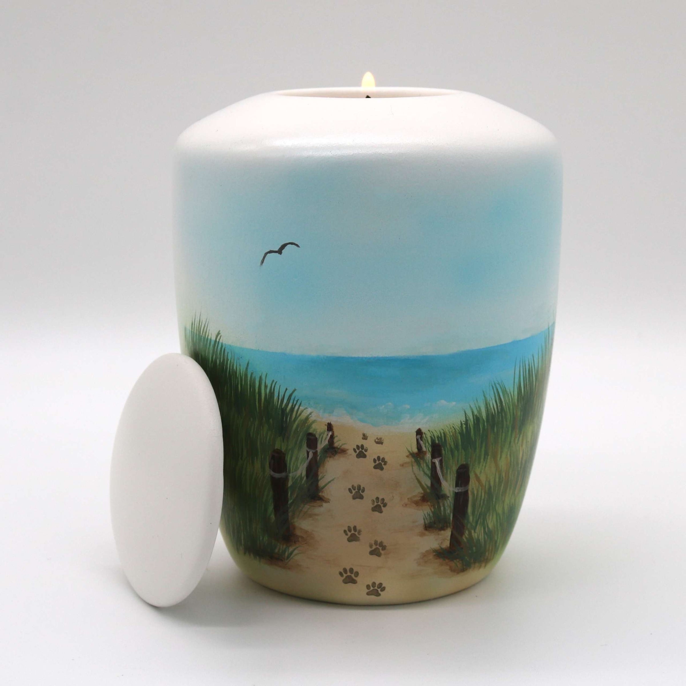 Tierurne mit Teelichteinsatz mit Seelandschaft