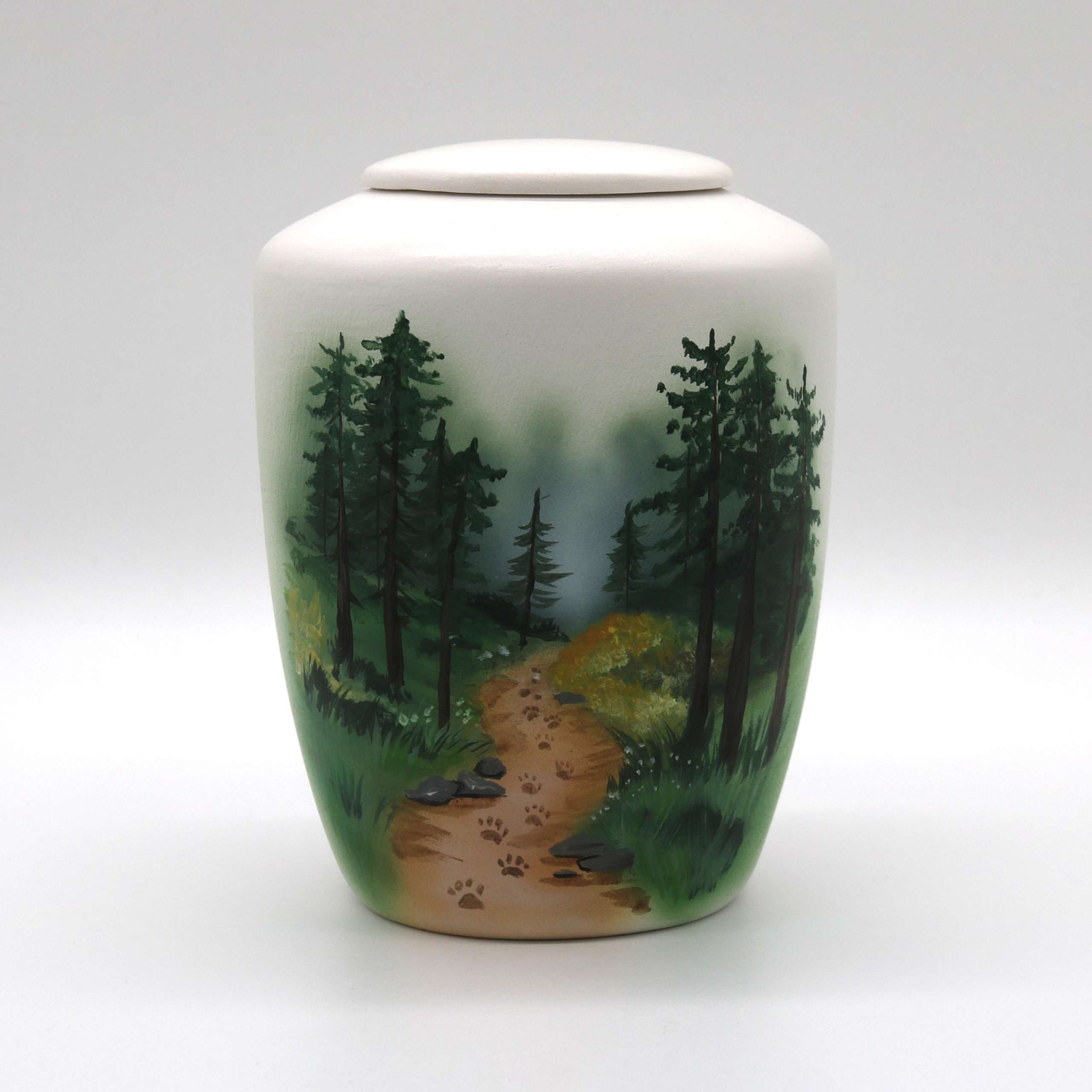 Tierurne mit Teelichteinsatz und Waldmotiv bemalt